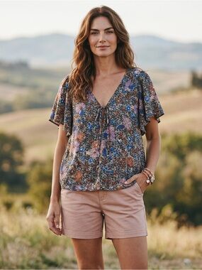 C&C California Floral Blouse Boho Bell Sleeve Top Flowy Lightweight Everyday
